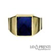 Gelbgold-Ring für Herren und Damen im Chevalier-Stil mit blauem Zirkonstein