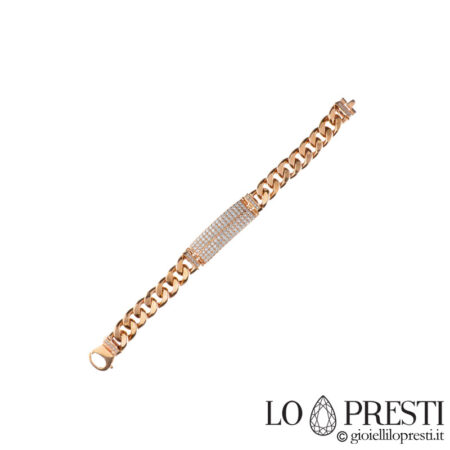 Bracelet pour homme en or rose 18 ct avec zircons