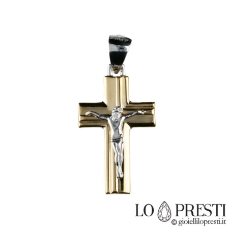 18 kt two-tone gold cross with Christ