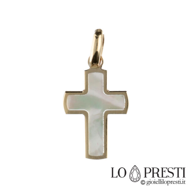 yellow gold cross with mother of pearl
