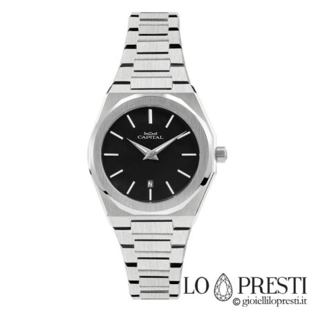 Capital women's steel watch with black dial