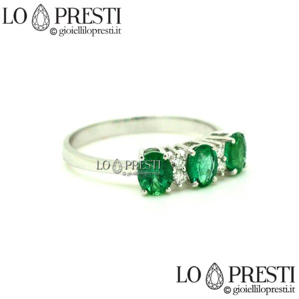 rings trilogy ring with emerald diamonds certified 18kt white gold