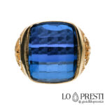 18kt yellow gold shield ring for men chevalier pinky ring with blue zircon