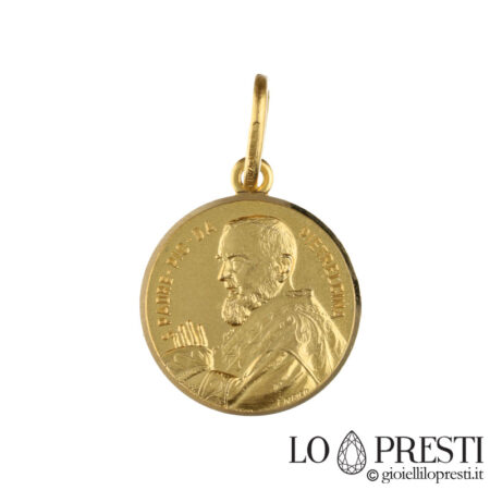 Medalla del Padre Pío en oro amarillo de 18 kt, grabado gratuito
