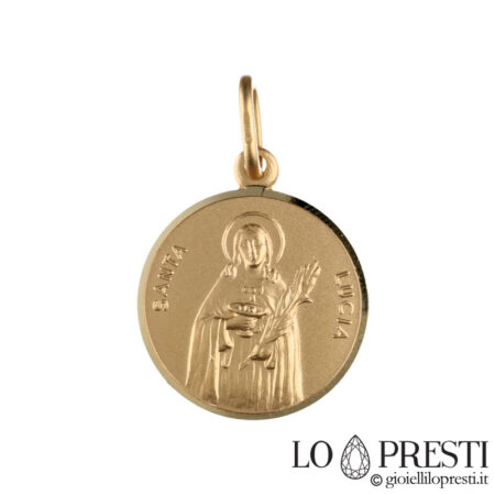 Médaille sacrée de Sainte-Lucie en or jaune 18 carats