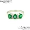 trilogy ring with emerald emeralds natural diamonds 18kt white gold