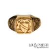 кольцо кольца мужчина шевалье щит печать мизинец герб с гравировкой желтое золото 18 карат
