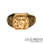 кольцо кольца мужчина шевалье щит печать мизинец герб с гравировкой желтое золото 18 карат