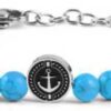 Navigate bracelet for men and boys in steel with adjustable blue stones anchor