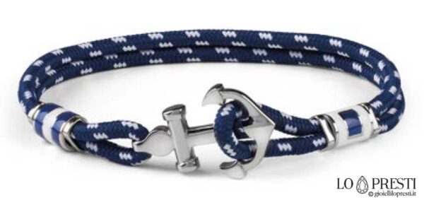 navigate bracelet man boy anchor rope steel white blue