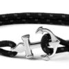 Pulsera de cuerda de acero blanco y negro con cierre de ancla, pulsera de navegación