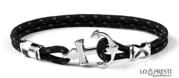 bracelet en corde d'acier noir et blanc, fermoir d'ancre, bracelet de navigation