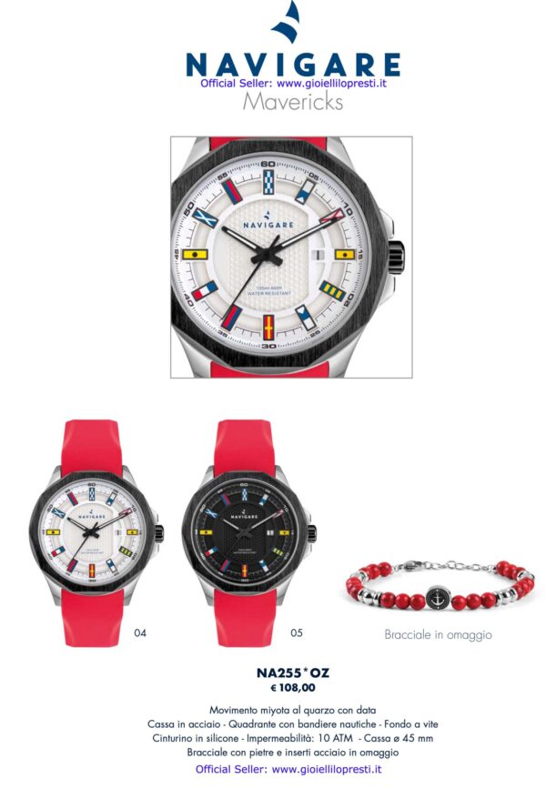 Mavericks-Uhrenkatalog für Herren und Jungen, Junior-Navigationsuhren, Mavericks-Silikon, farbige Flaggen, 10 atm