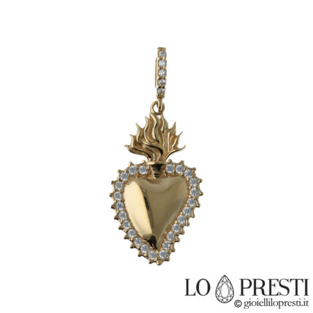 sacred heart pendant in 18 kt yellow gold