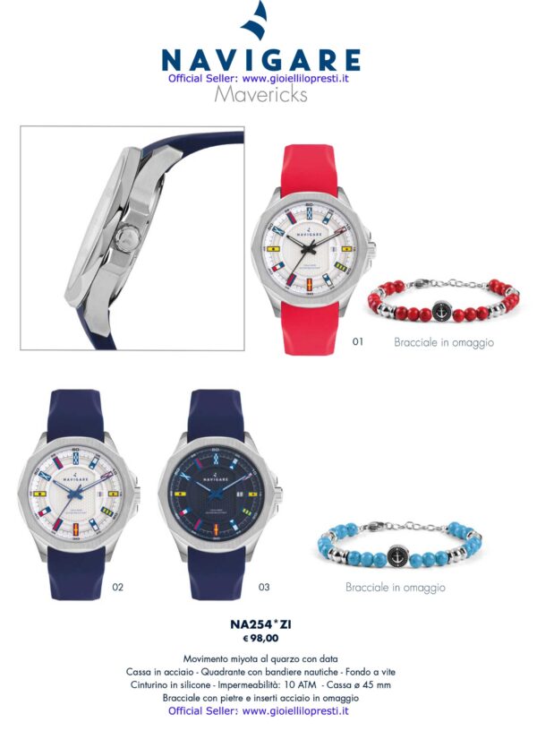 collezione orologi mavericks navigare watches acciaio-silicone blu-rosso-bandiere-10atm