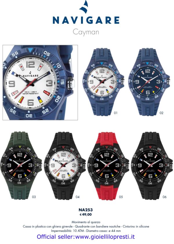 orologi navigare ragazzo watch collezione cayman silicone colorati bandiere nautiche water resistant 10atm