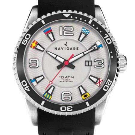 Navigate-Uhr Varadero, schwarze Silikon-Stahluhr mit nautischen Flaggen, 10 atm