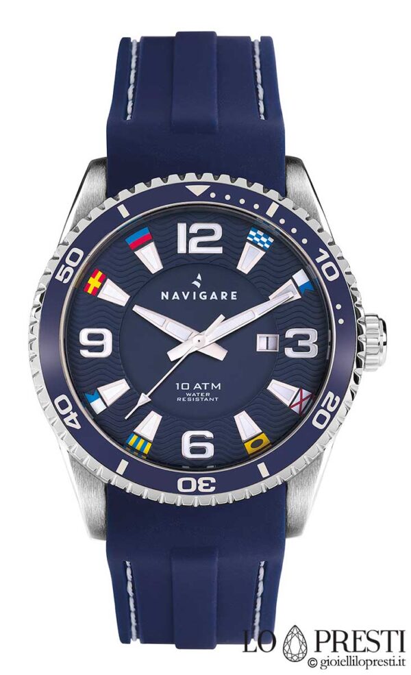 Мужские часы для мальчиков, навигационные часы, спортивные синие, силиконовый синий корпус Varadero с флагами, водонепроницаемые, 10 атм