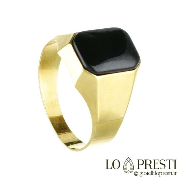 personalized pinky chevalier ring for men and women with 18kt yellow gold onyx