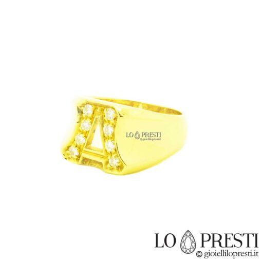 anello- uomo donna fascia chevalier mignolo personalizzabile oro giallo con-lettere-iniziali-diamanti brillanti