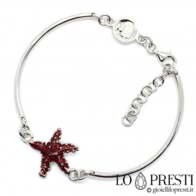 pulseira de prata com símbolo animal estrela do mar de fio semirrígido de boa sorte