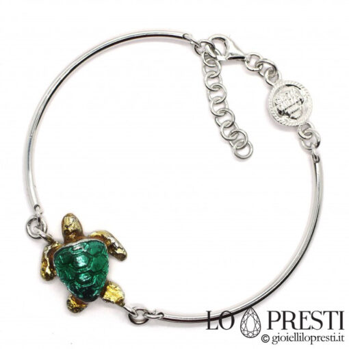 bracciale uomo donna argento filo cerchio con tartaruga animale porta fortuna