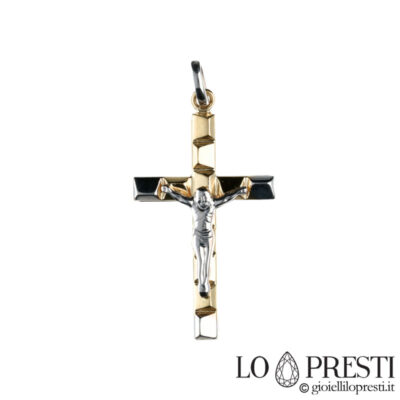 cruz moderna com cristo em ouro 18k