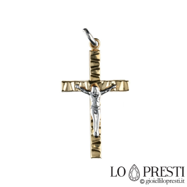 cross with Christ in white and yellow gold