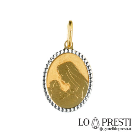 medaglia Madonna con bambino in oro bicolore
