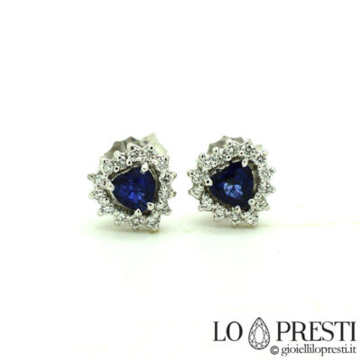 heart cut earrings with sapphires and diamonds