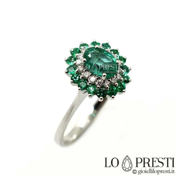 rings with emerald, real natural diamonds, handcrafted ring made in Italy