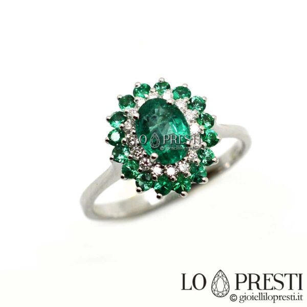 anelli regalo anniversario fidanzamento nozze anello con smeraldo e diamanti oro bianco 18kt