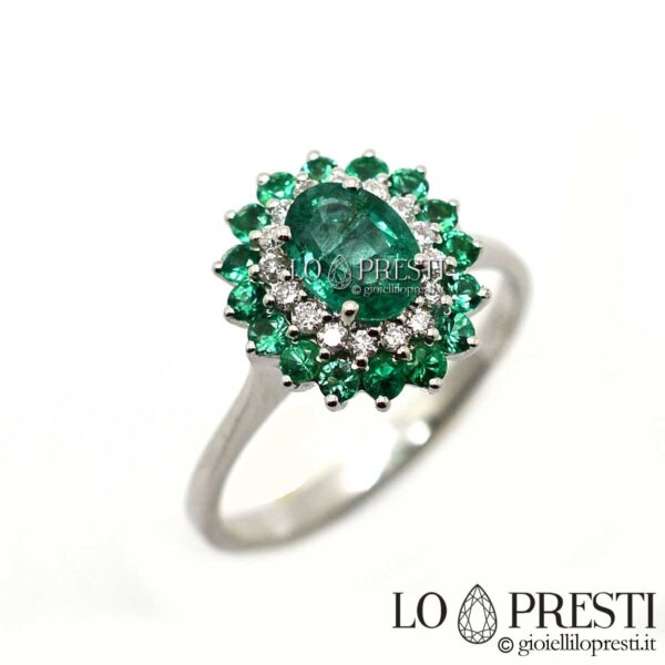 ring rings with natural emeralds and diamonds in 18kt white gold