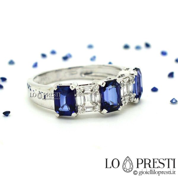 Bague anneaux avec saphir saphirs bleus taille baguette bagues d'éternité en or blanc