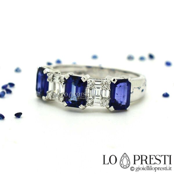 anel anéis femininos com safira safiras azuis trilogia com diamantes eternidade safiras noivado