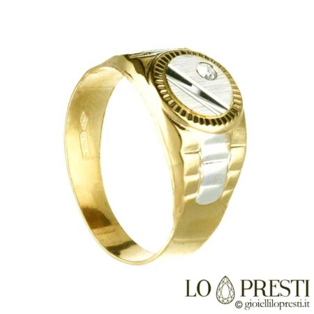 ring rings for men and women with pinky seal band and chevalier round in white yellow gold with zircon