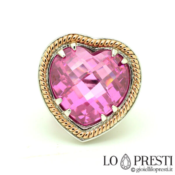Anel de coração de quartzo rosa para mulheres