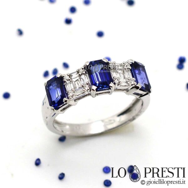 anel trilogia feminino com safiras e diamantes naturais anéis trilogia personalizados