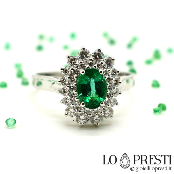 Damenring-Smaragd-Brillant-Diamanten-18kt-Gold