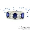 anel trilogia com safiras azuis e diamantes anéis em ouro branco 18kt com safiras