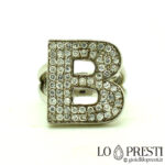 initial letter B ring in rhodium-plated 925 silver