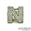 initial letter N ring in silver and zircons