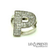 initial letter P ring in silver and zircons