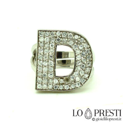 ring initial letter D name silver