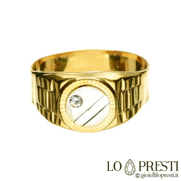 Ring für Herren und Damen, Chevalier-Schild, kleiner Fingerring mit Zirkon aus glänzendem, satiniertem Weiß- und Gelbgold