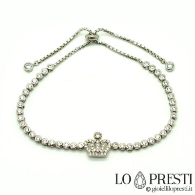 silver tennis bracelet with adjustable crown