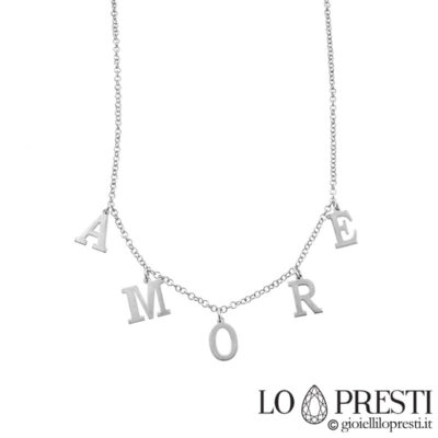 necklace with initials in 18kt white gold