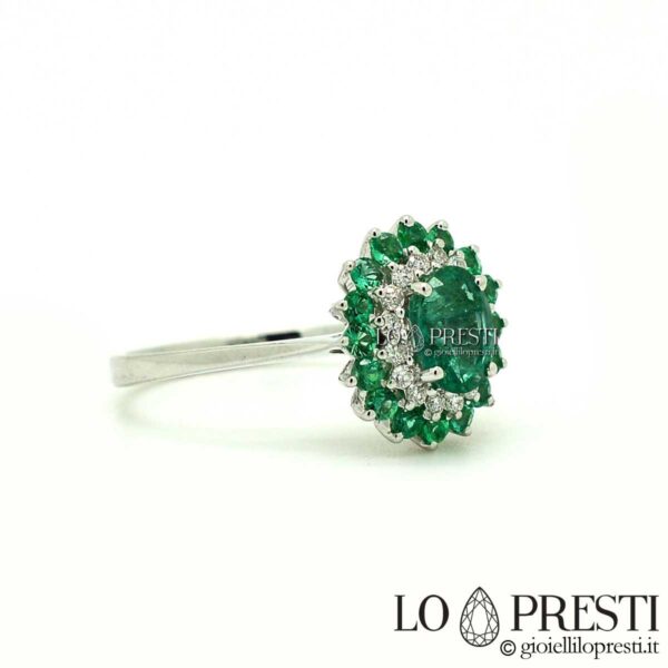 gioielli anelli artigianali con smeraldo smeraldi e diamanti naturali oro 18kt
