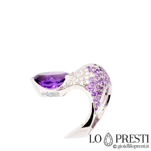 anello anelli grande con ametista e diamanti pavè anello cocktail particolare alta gioielleria oro