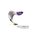 large original ring rings with amethyst stones and diamonds, particular wave shape pavé rings